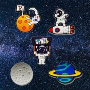NIB 5 Space Shoe Charms for Crocs or Boggs Tote - 1.19 inch x .87 inch